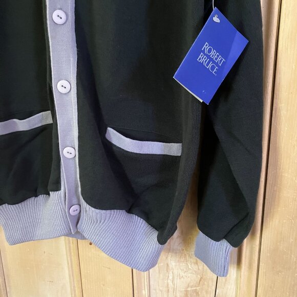 Robert Bruce Mens Vintage 90s Deadstock Embroidered Cardigan Large Black AN NWT - Picture 4 of 10